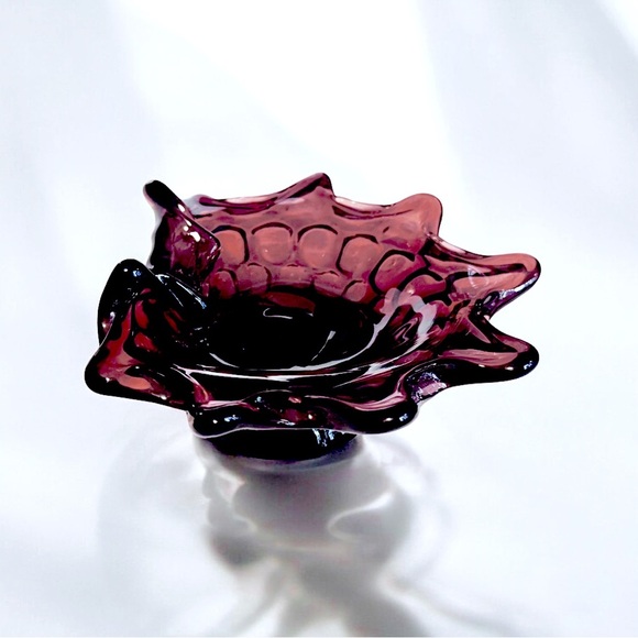 Vintage Amethyst Thumbprint Biomorphic Rolled Edge Art Glass Candy Dish - Picture 5 of 5